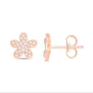1/6Carat TW, natural diamonds flower stud earrings, pink